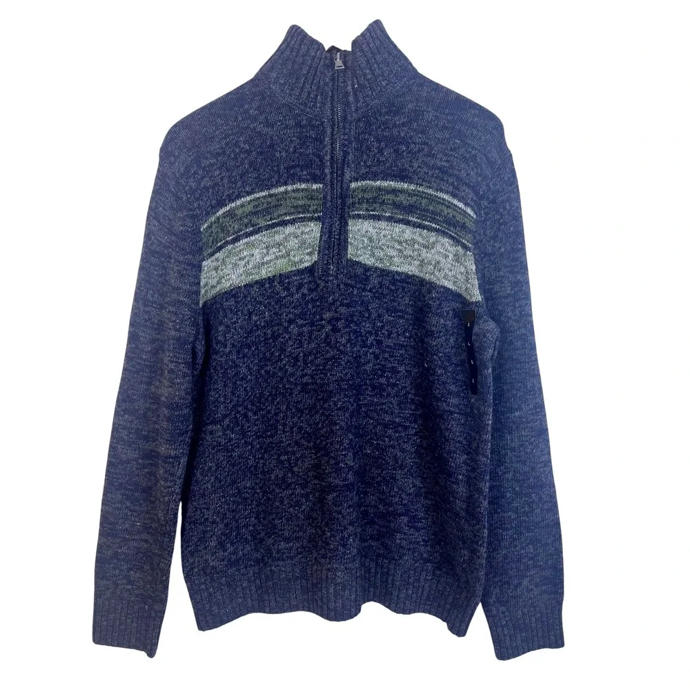 NWT: Banana Republic Men Size L 1/4 Zip Sweater Blue‎ Green Wool Cotton (N611)